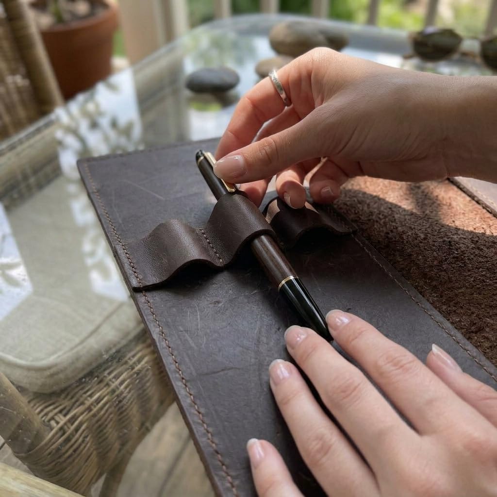 TORAKIP Leather Sketchbook Cover A5 – Refillable Notebook Holder with Pen Loops & Strap Closure, Genuine Leather Journal Cover for Artists & Writers, Fits 5.8" x 8.3" (Paper Not Included), Brown