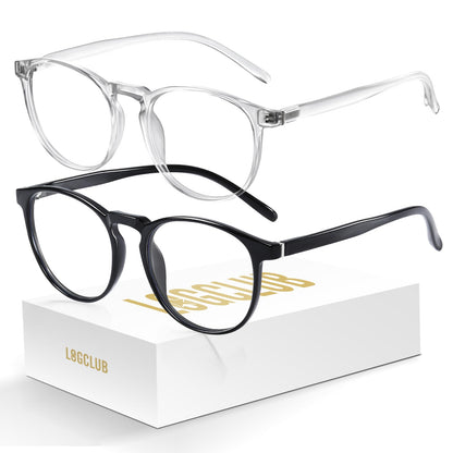 logclub 2 Pack Blue Light Glasses For Woman/Men Blue Light Blocking Glasses, Retro Round Anti Eyestrain Computer Glasses