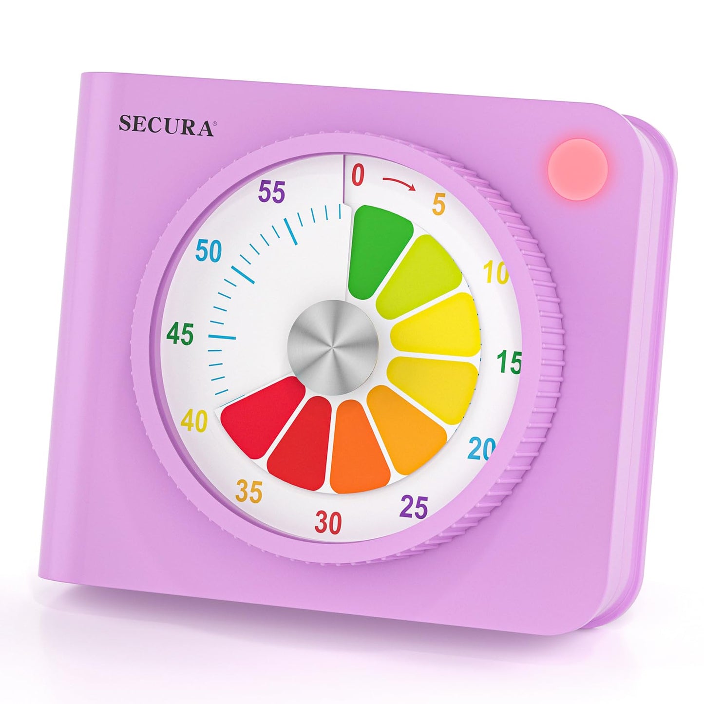 Secura Visual Timer for Kids – 60-Minute Classroom Countdown Timer with Color Disc, Time Management Tool for Kids, Teachers & Parents, Silent & Beep Modes, Magnetic Back & Stand (Purple)