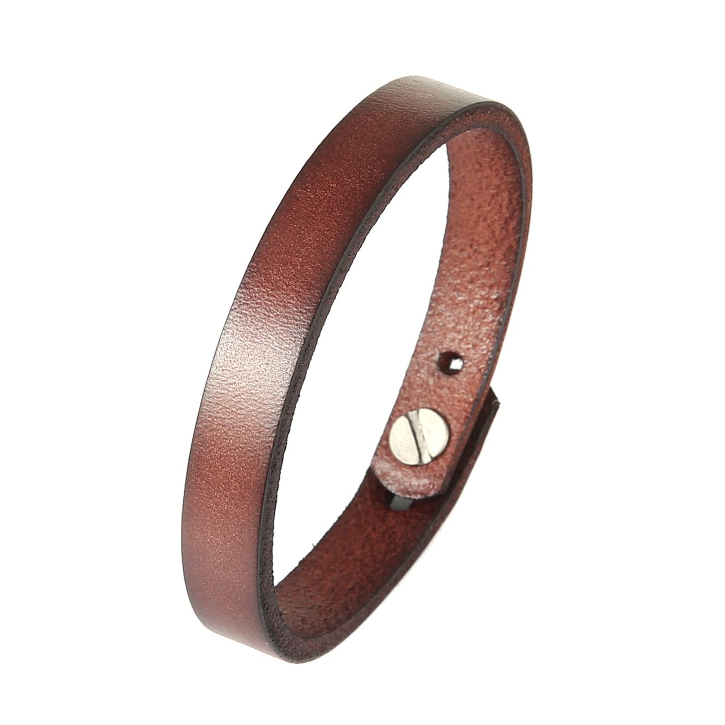 HZMAN Adjustable Handmade Leather Cuff Bracelet Steampunk Style Minimalist Leather Wristband (Brown)