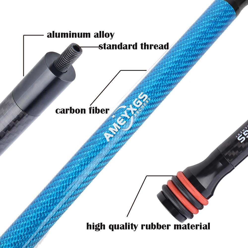 AMEYXGS 6/8/10/12 Inch Archery Bow Stabilizer Carbon Fiber Balance Bar Rod Side Rod Stabilizer Dampen Weight for Compound Bow Recurve Bow Accessory (Blue, 8 Inch)