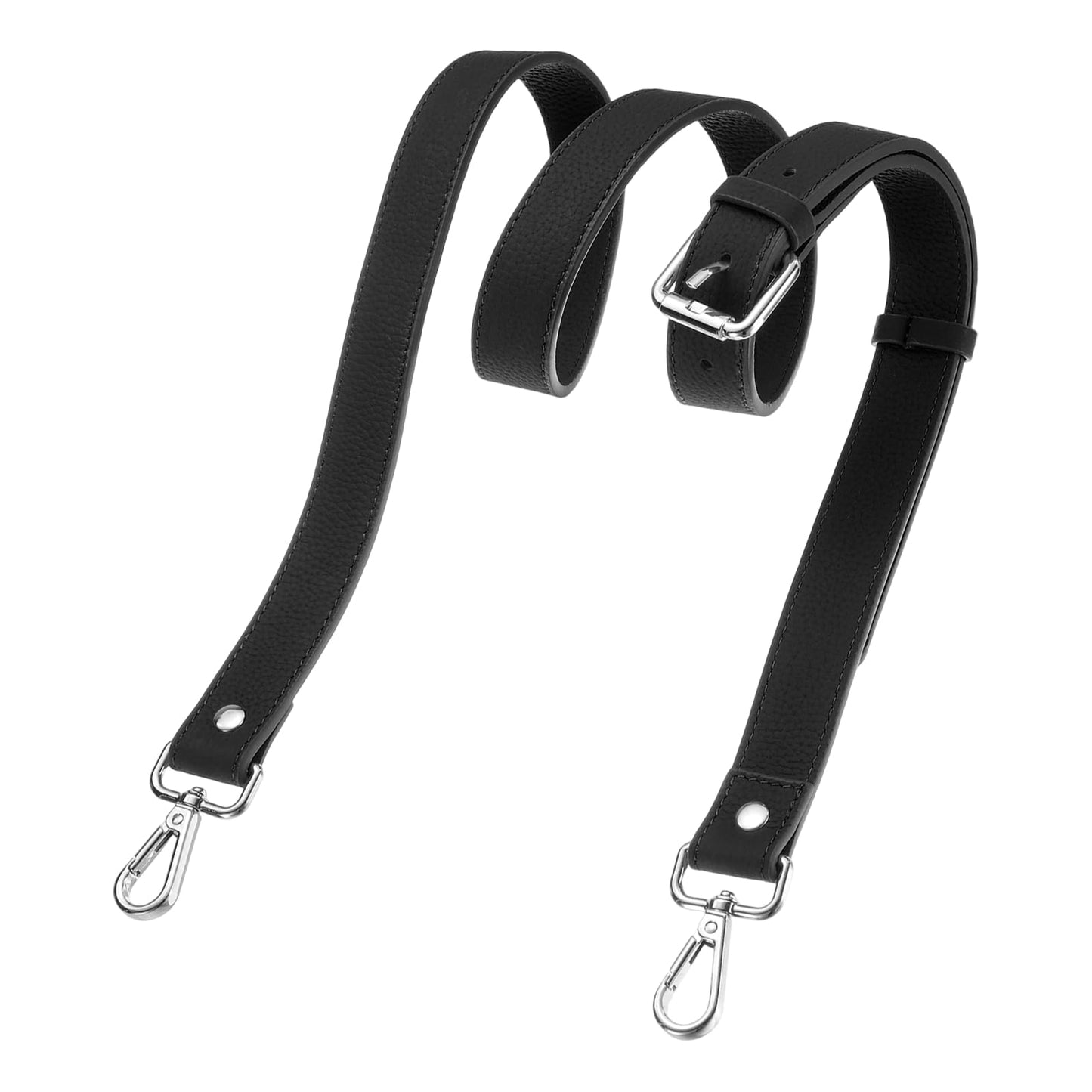 uxcell Genuine Leather Purse Strap, 41.7"-51.2" Adjustable Crossbody Replacement Straps 1" Width for Women Handbags Shoulder Bag (Black, Silver Buckle)