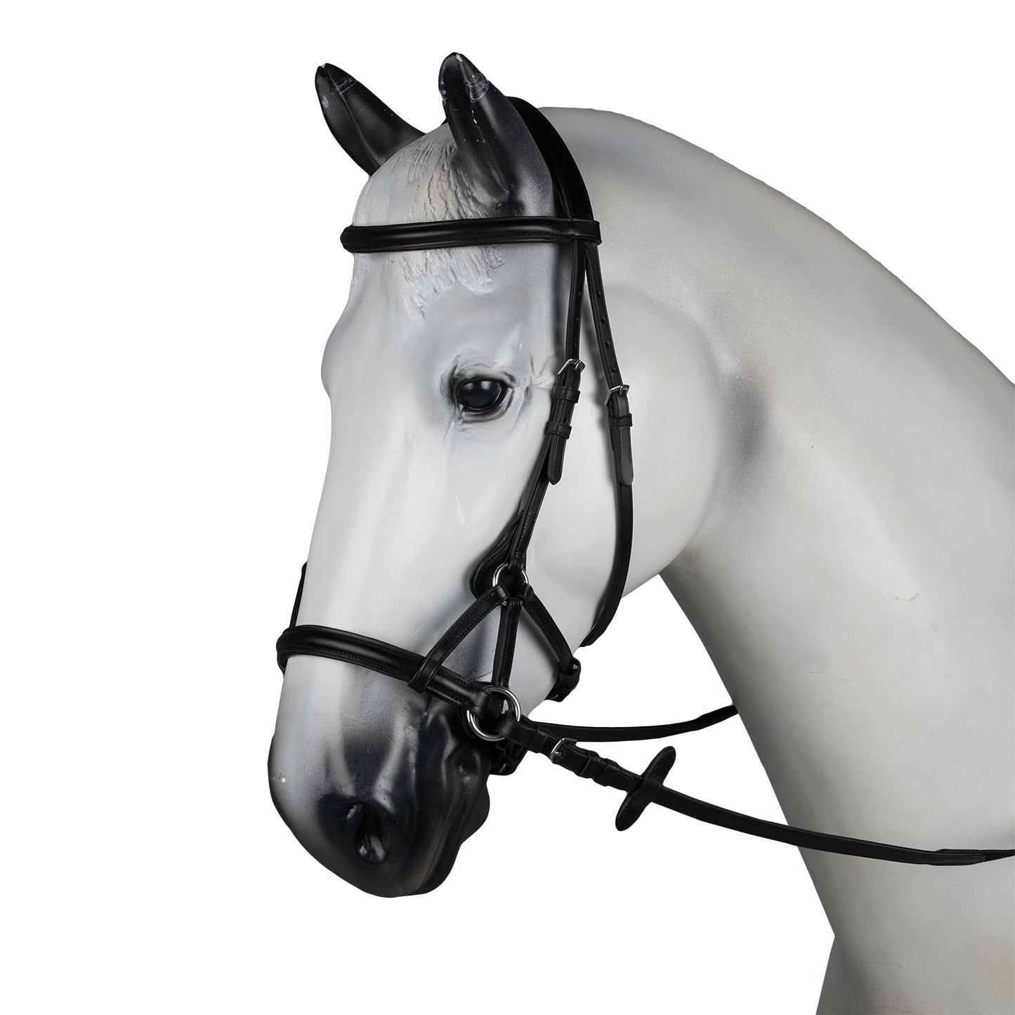 HORZE Denver Soft Leather English Side Pull Bitless Bridle for Horses | Web Reins Included - Black - Horse