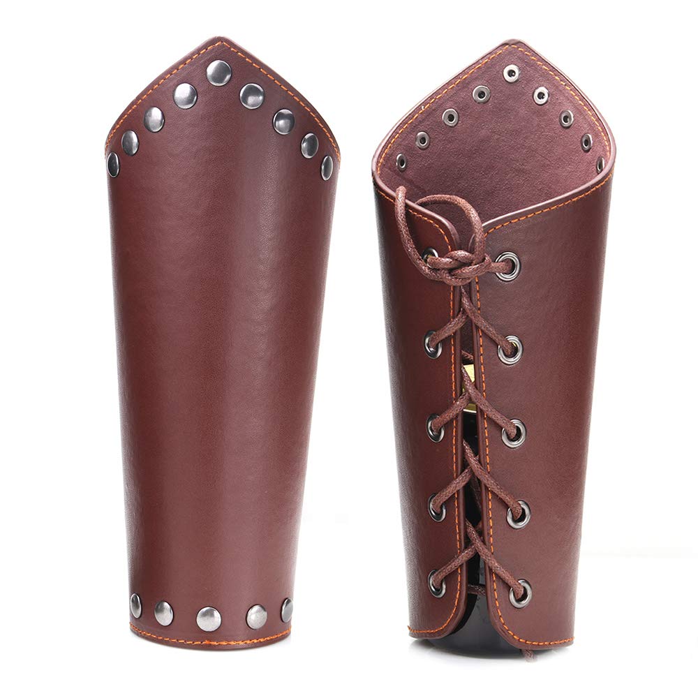 AZORA Leather Arm Guards Archery Gauntlet Wristband Medieval Leather bracers Viking Cosplay Wrist Guard for Men Women (2PCS Pack)