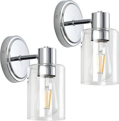2 Light Bathroom Wall Sconce Light Fixtures with Clear Glass Bathroom Wall Lights Over Mirror Vanity Lights Chrome with E26 Base