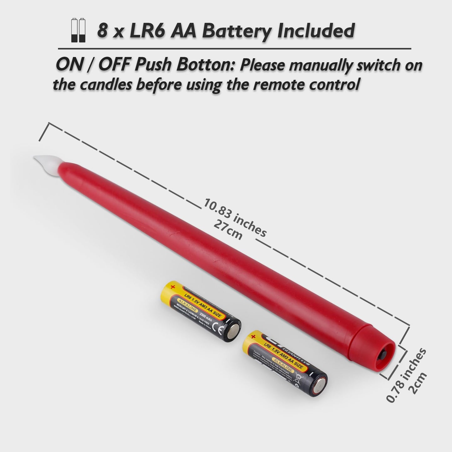 Rhytsing Red 10.8" Flameless Taper Candles with Timer, Battery Operated Candles with Remote, Smooth Wax Finish, Warm White LED, 8 Batteries Included - Set of 4