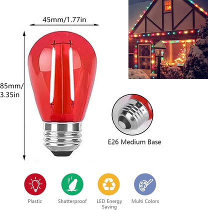 Sxminer 15 Pack S14 LED Bulbs Red Christmas Replacement Bulb 2W S14 Outdoor LED String Light Bulbs E26 Base Edison Bulb Plastic Shatterproof Decorative Bulbs for Home Patio Party Christmas Decor