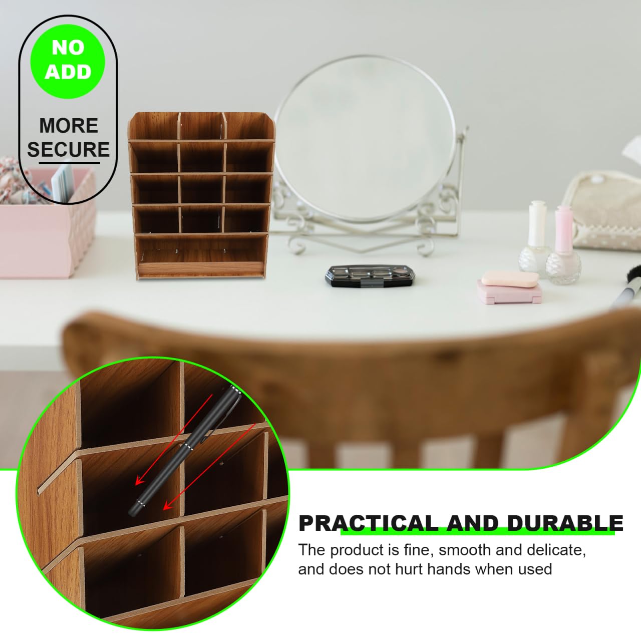 Ciieeo Multi-Grid Wooden Pen Holder Storage Box 10.03X8.26X3.62 Inch Desk Organizer Office Pencil Case Stationery Storage for Home and Office
