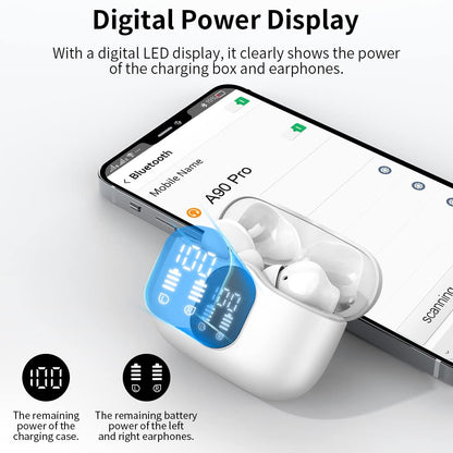 Btootos Wireless Earbuds Bluetooth 5.4 Headphones Bass Stereo Ear Buds with Noise Cancelling Mic LED Display in Ear Earphones IP7 Waterproof 36H Playtime for Laptop Pad Phones Sports Workout White