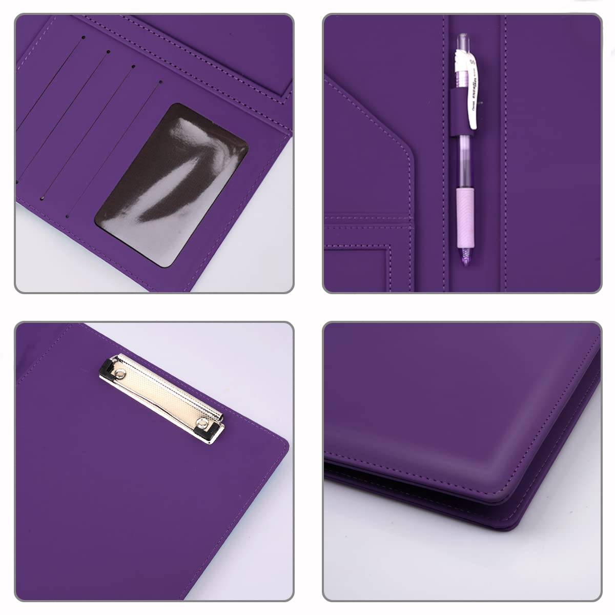 WAVEYU Resume Portfolio Folder, Padfolio Clipboard, Writing Portfolio Leather Clipboard with Cover for Legal Pad Holder Letter Size A4 for Business Conference Notepad Clip Boards, Purple