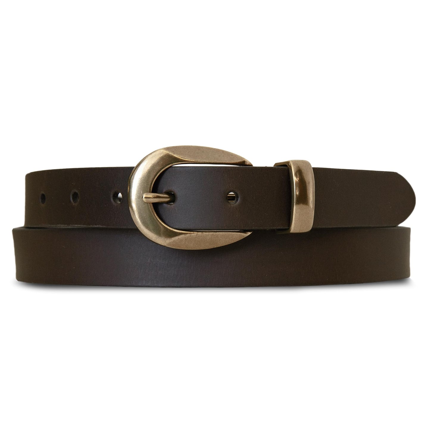 Lucky Brand Women's Minimalist Genuine Leather Belt with Antique Brass Harness Buckle, Large, Brown