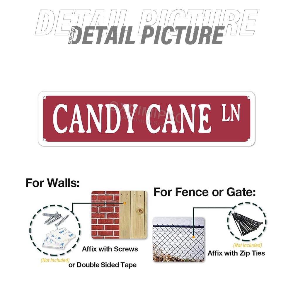 Candy Cane Lane Christmas Theme Street Sign Gifts 4x16 Inches Metal Wall Art Novelty Holiday Humor Ornament for Home/Kitchen/Office/Man Cave/Bar, Aluminium, 4x16 Inches