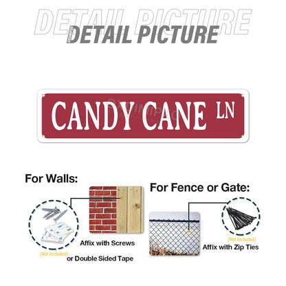 Candy Cane Lane Christmas Theme Street Sign Gifts 4x16 Inches Metal Wall Art Novelty Holiday Humor Ornament for Home/Kitchen/Office/Man Cave/Bar, Aluminium, 4x16 Inches