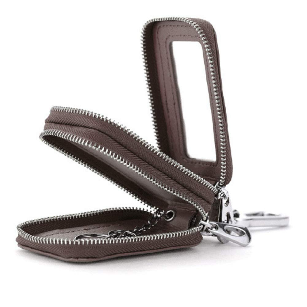 BAKUN Two-Sides Mini Genuine Leather Car Key Chain Holder Wallet Case, Key Holder Key Organizer Wallet(Brown)