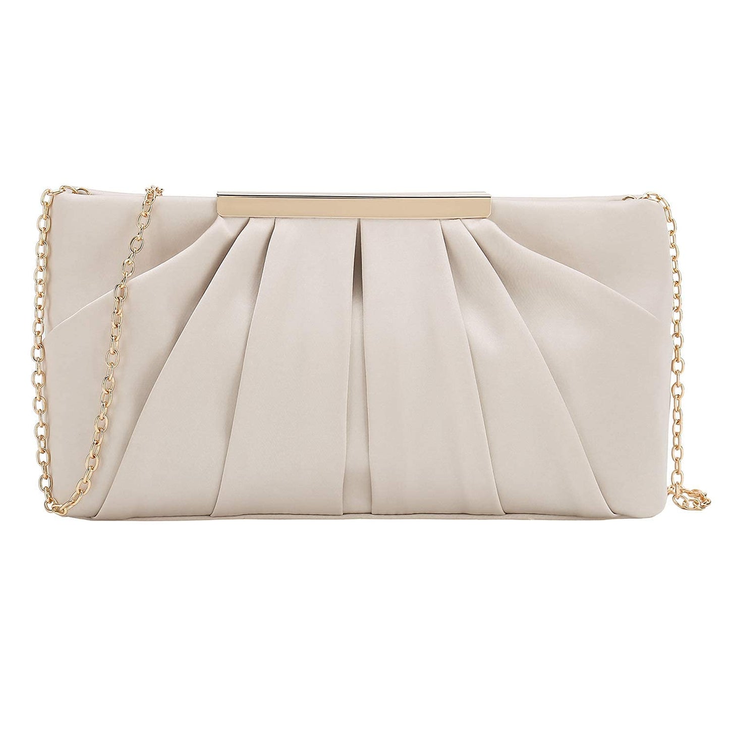 CHARMING TAILOR Clutch Evening Bag Elegant Pleated Satin Clutch Formal Party Handbag Classy Purse for Women (Champagne)