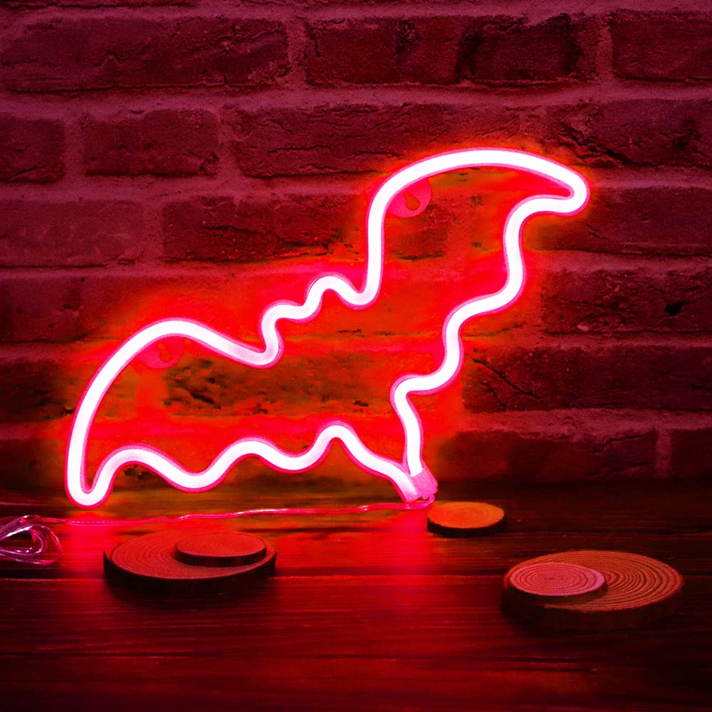 Vicila LED Neon Bat Lights Christmas, Bat Shape Neon Signs Night Lights Battery Operated Desk Table Lamp for Bedroom, Bar, Wall, Nursery Room Decor-Bat(Red)