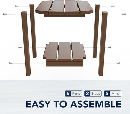 nalone Adirondack Side Table 16.5" Outdoor Side Table HDPE Plastic Double Adirondack End Table Small Table for Patio(Wood)