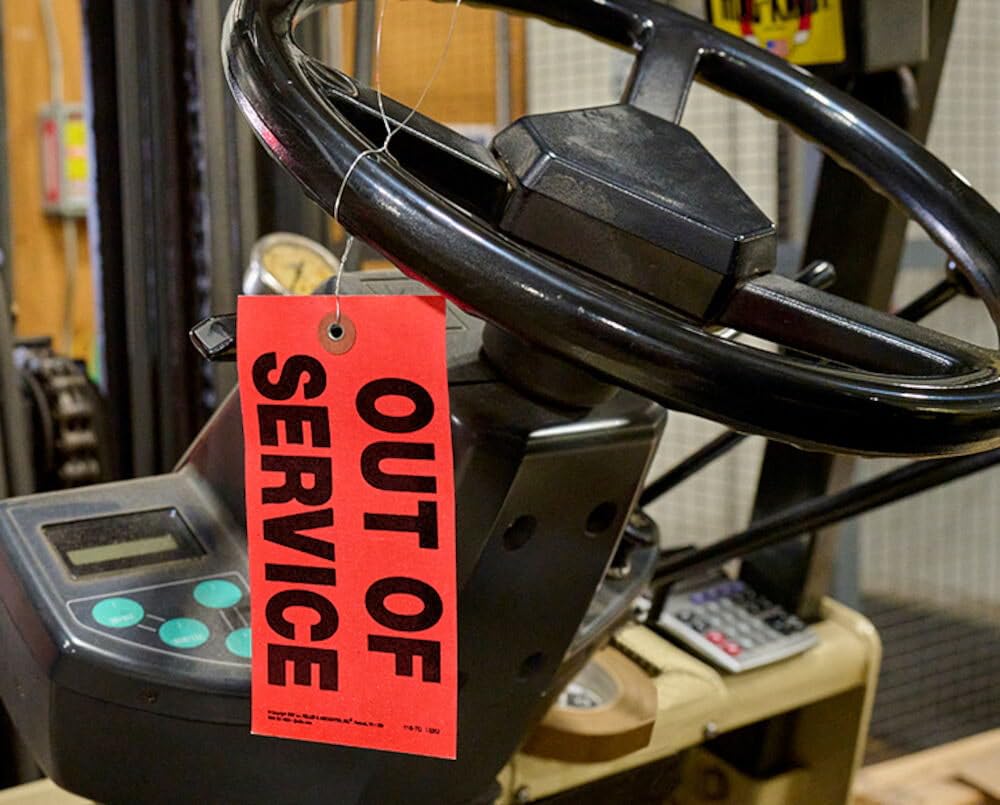 Out of Service Tags 50-pk. - 6.25" x 3.125", Red, Synthetic, 12" Tag Wires Attached, J. J. Keller & Associates, Inc.