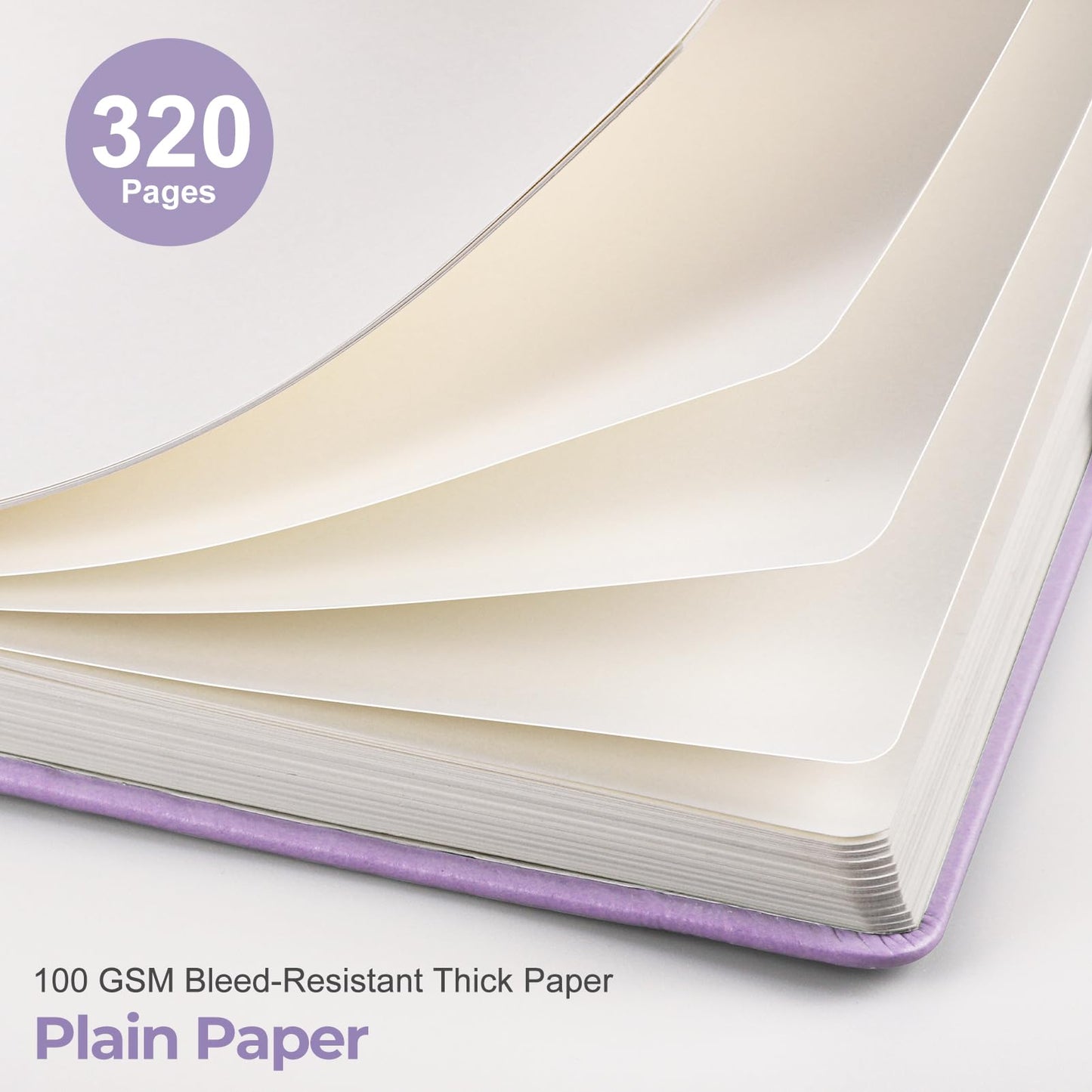 EMSHOI Blank Notebook Journal - 320 Pages, 100gsm Thick Paper, A5 Hardcover Leather, Art Sketchbook for Drawing, Unlined, Plain Sketch Book for Women Men Work Writing, 5.75 x 8.38, Light Purple