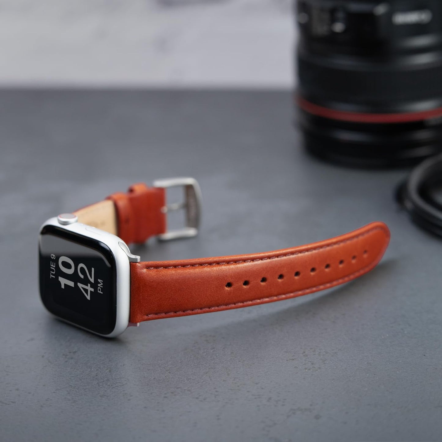 Archer Watch Straps - Top Grain Leather Straps for Apple Watch (Cognac/Matched Thread, Matte Silver Hardware, 40/41/42mm)