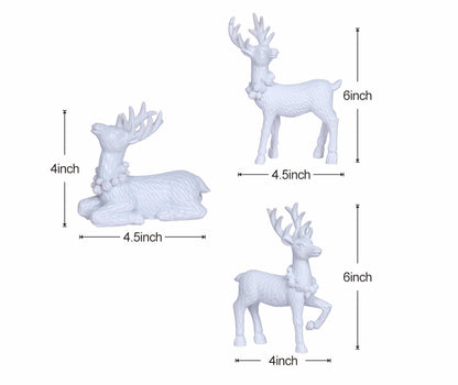 White Christmas Reindeer Decor Set of 3 Resin Standing Deer Figurines Elk Sculpture Christmas Figurine Centerpieces for Home Tabletop Shelf Elegant Xmas Deer Statue Artificial Animal Table Decorations