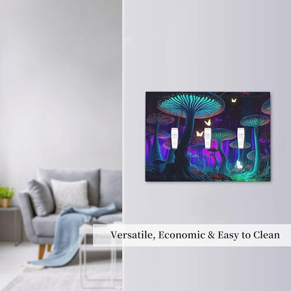 Fantasy Mushroom Forest Glowing Butterfly 3 Gang Wall Plates Decorative Triple Toggle Light Switch Cover Electrical Switchplate Unused Decorate Faceplate for Bathroom Home