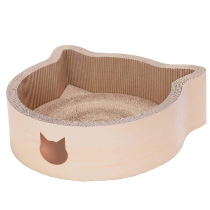 NECOICHI Cat-Headed Scratcher Bed (Birch, Large) | Cardboard Cat Scratcher Bowls for Indoor Cats - Cat Scratching Board, Cat Scratch Pad Lounger with Reversible Usability and Extra Comfort for Lounge