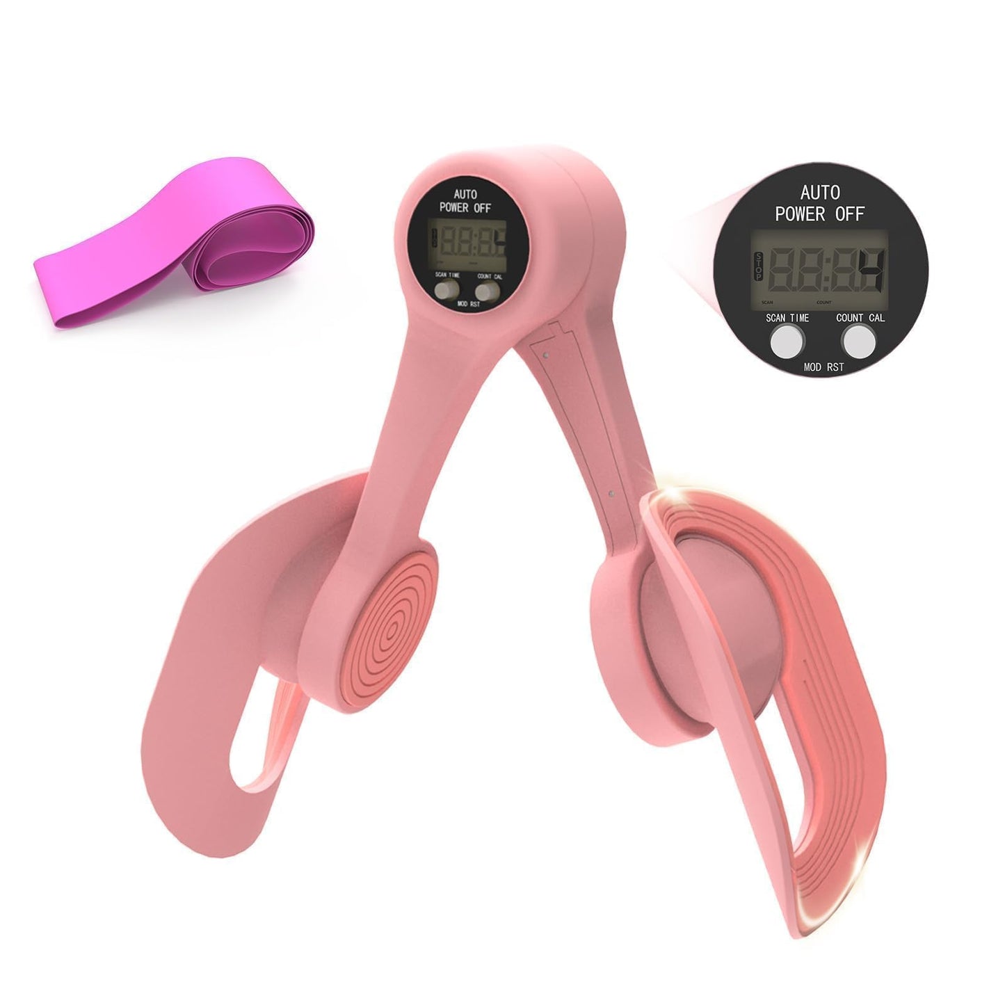 Thigh Trainer, 360°Adjustable Pelvic Floor Muscle Trainer with LED Display, Inner Thigh Exerciser with 20LB Resistance Band for Women, Home Fitness Equipment for Hip, Leg, Arm
