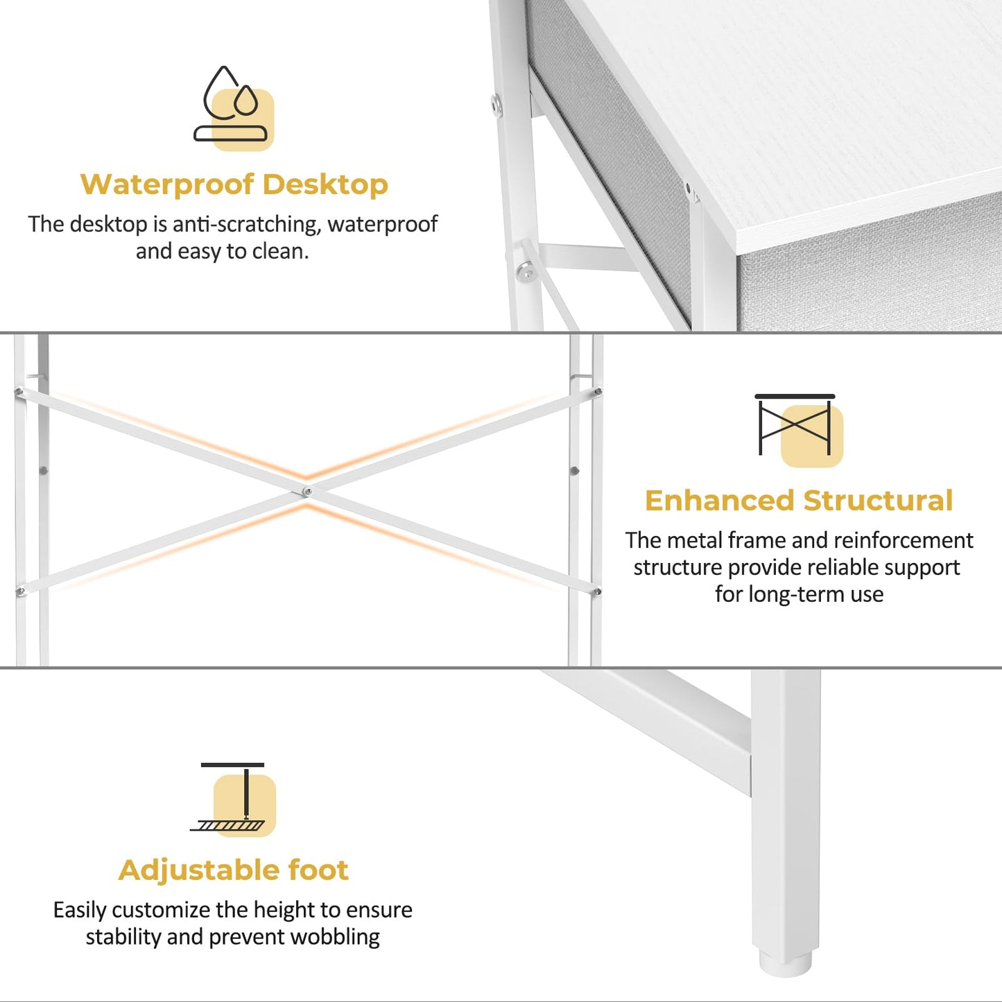 DAOUTIME Small Writing Desk for Kids Bedroom, 31.5 Inch White Computer Desk for Small Spaces, Simple Desk with 2 Fabric Drawers for Home Office, Dorm, Living Room, Home Study Table, White