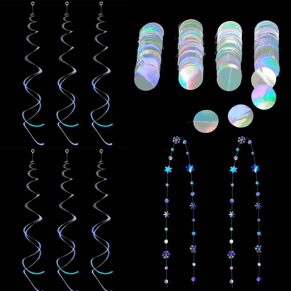 Winter Wonderland Party Decoration Iridescent Snowflake Circle Dots Garland Iridescent White Hanging Swirls Holographic Paper Set for Onederland Christmas Frozen Birthday Wedding Bridal Party Supplies