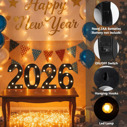 Black 2026 LED Marquee Numbers, LED Marquee Letter Lights New Year decor, Grad 2026 Sign Light up Letters for Graduation Decorations, Class of 2026 Light Up Numbers for Home College Graduation Party
