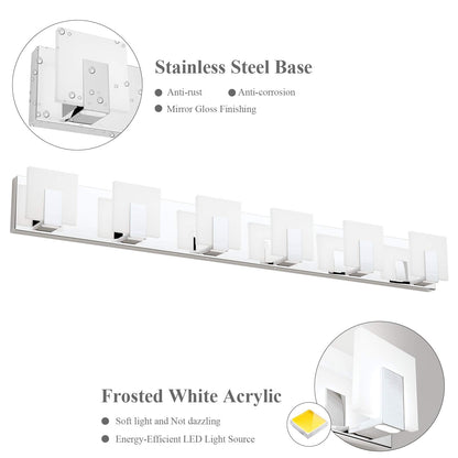Aipsun 6 Lights Dimmable Modern LED Bathroom Vanity Light Acrylic Stainless Steel Chrome Up and Down Bathroom Wall Light Over Mirror(White Light 6000K)
