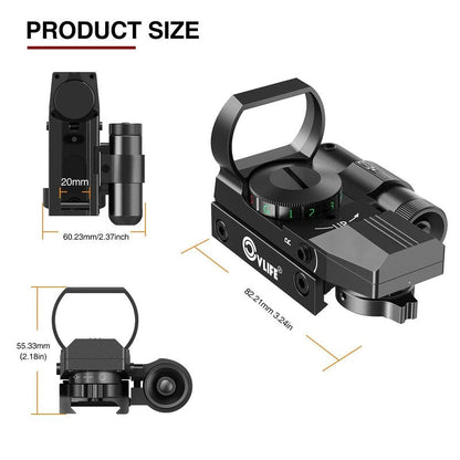 CVLIFE 1X22X33 Reflex Sight Red Dot Sight Red Green 4 Reticle Optics with Laser and Pressure Pad Switch for 20mm Rail