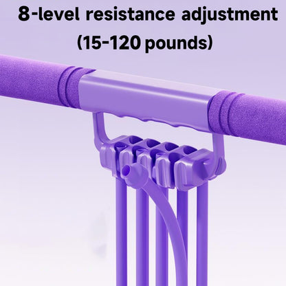 3 in 1 Adjustable Pedal Resistance Band, 8-Tube Multifunction Tension Rope, Natural Latex sit-up Trainer Resistance Band Suitable for Fat Loss and Full-Body Shaping Workout (8-Tube Pink)