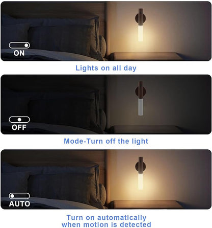 LANDGOO LED Motion Sensor Lights, Set of 2 Battery Operated Stick on Wall Sconces, Rechargeable Lighting for Hallway Stairway, Magnetic 360° Rotation for Indoor Lamps (Black Walnut Wood 2PCS)
