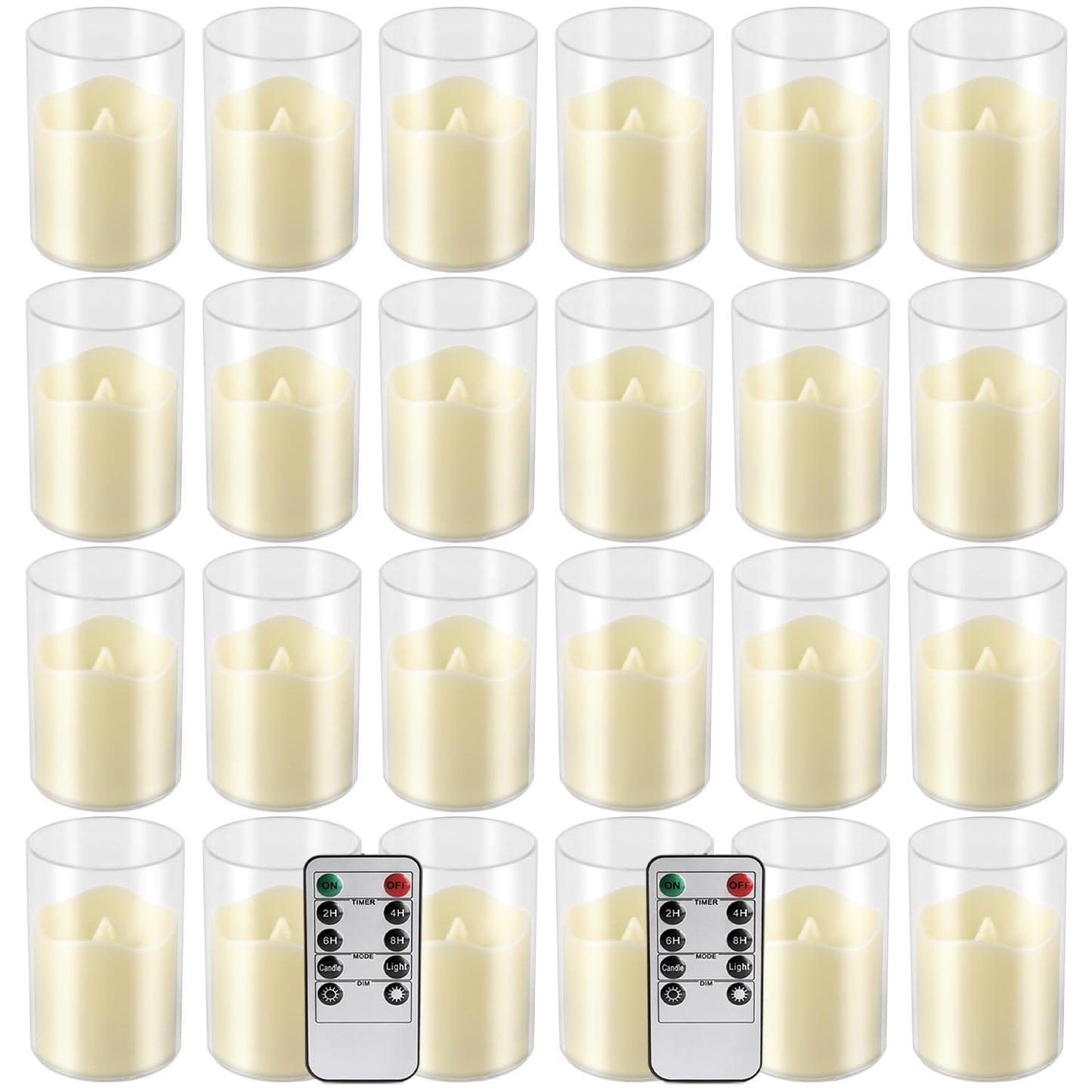fclayvts 24 Pack Flameless LED Candles with Clear Glass Holder, Battery Operated Real Wax Tea Lights with Remote & Timer, Flickering Warm Light Fireless Votive Candles for Home Wedding Holiday Decor