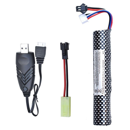 PTIJPOW Airsoft Gel Blaster Battery-11.1V 2000mAh Gel Blaster Battery with USB Charger,Rechargeable Water Bead Splatter Ball Batteries with Mini Tamiya to SM2P Charger Cable(1Pack)