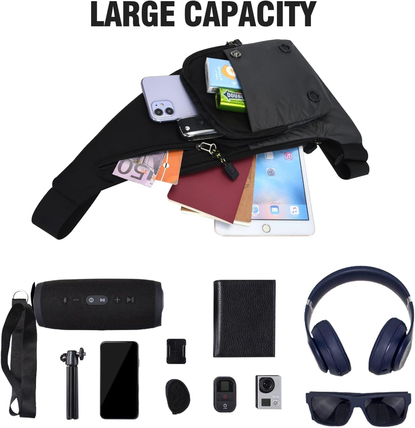 Peicees Small Sling Bag For Men Waterproof Crossbody Bag Man Purse Slim Chest Backpack Shoulder Bag For Travel Hiking