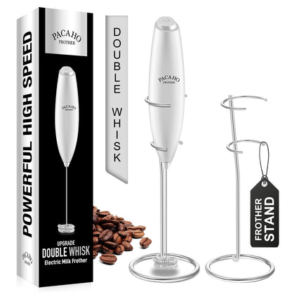 Powerful Milk Frother with Double Whisk, Handheld Electric Foam Maker, Hand Mixer Wand, Portable Mini Blender Foamer Stirrer for Coffee, Latte, Matcha,Hot Chocolate