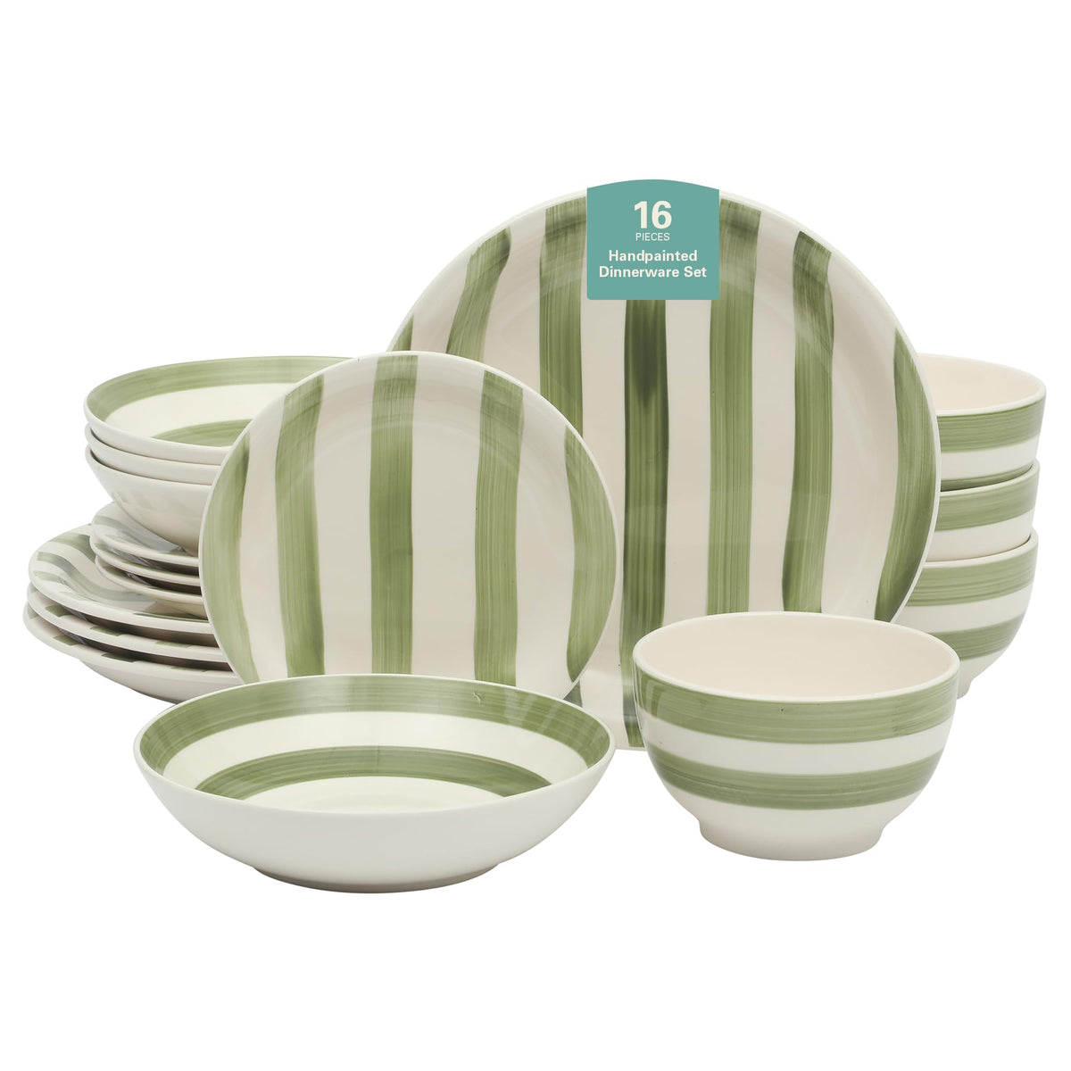 Gibson Home Queenslane 16 Piece Double Bowl Plates and Bowls Dinnerware Sets - Matte Blue