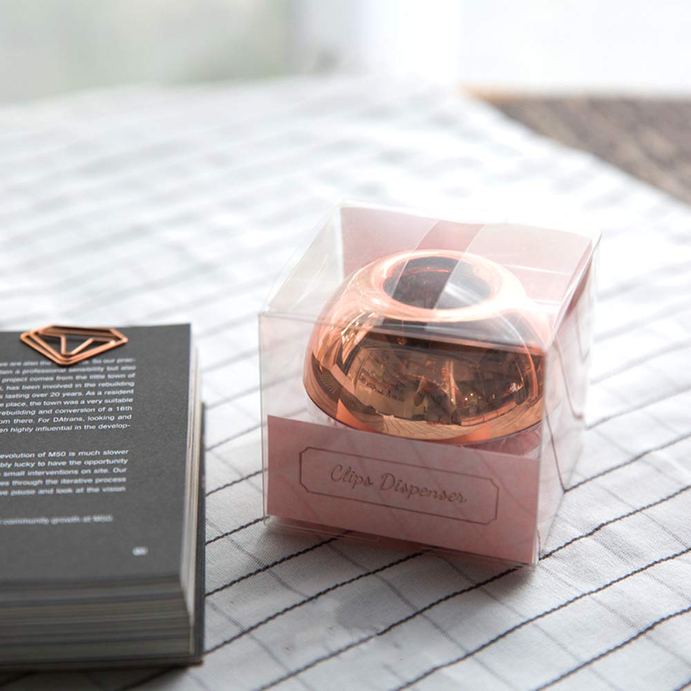 Rose Gold Paper Clip Holder Magnetic Paper Clips Dispenser with 100pcs Paperclips for Desk Office School Home Organizers Accessories Gift Idea (Rose Gold)