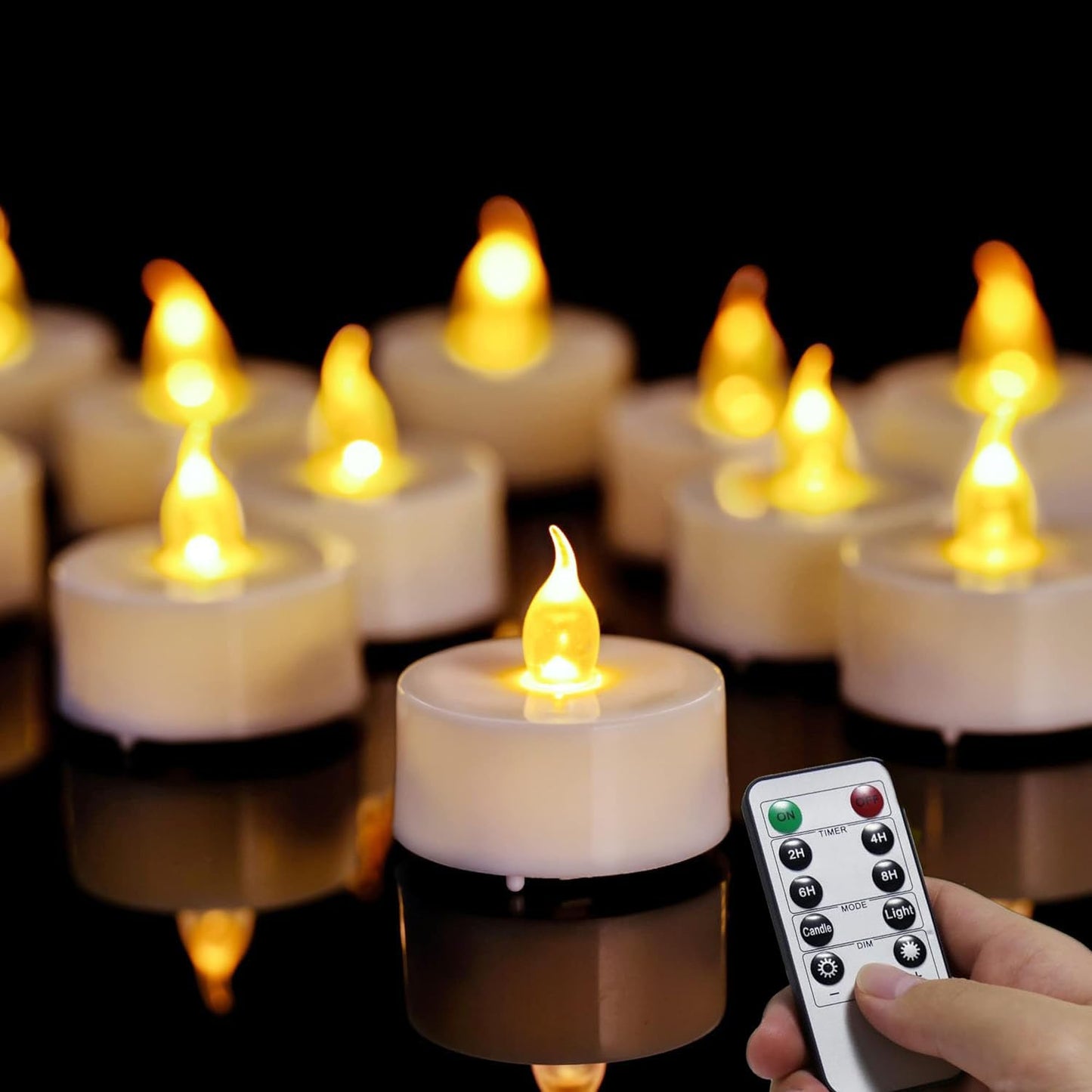 Anziner Remote Battery Tea Lights with Timer,400+ Hours Battery Life,Realistic Flickering Flameless Votive Candles,Safe Decorative Lighting for Christmas/Wedding/Home Decor (Warm Yellow 12 Pack)
