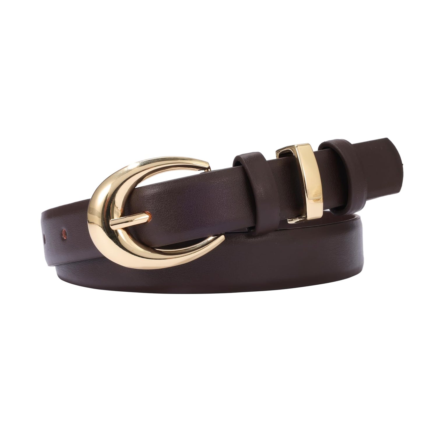 KONQUWA Women's Cow Leather Belt for Jeans Pants Fashion Ladies Skinny Dress Waist belt with Gold Buckle (Coffee/Gold Buckle,32″-38″)