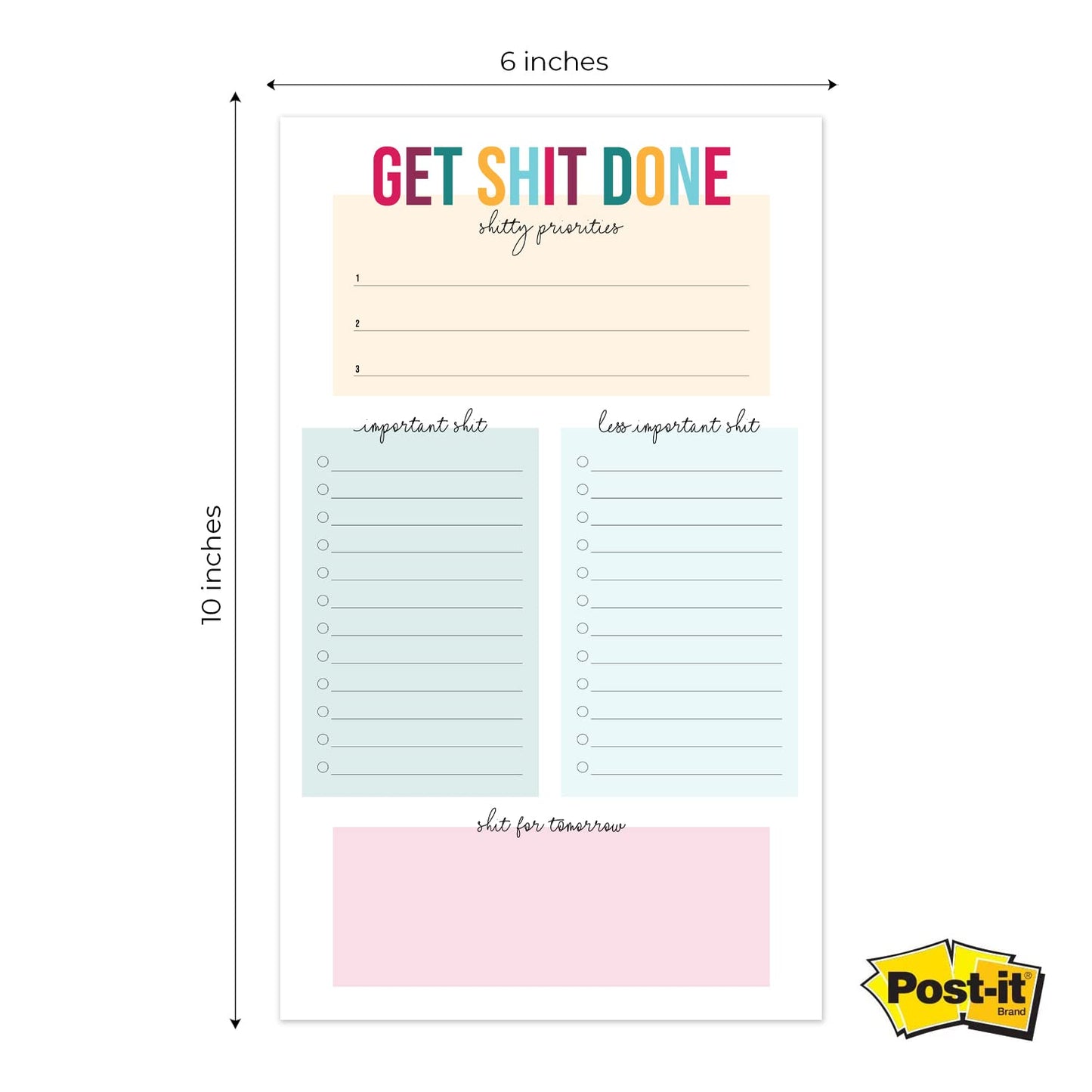 Get Shit Done to Do List / 6" x 10" Hilarious Sticky Note Fill in Task List / 50 Sheets Per Pad/Snarky Sticky Note Schedule Checklist/Made in USA