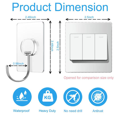 Large Adhesive Hooks for Hanging Heavy Duty Wall Hooks Self Adhesive Towel Coat Hooks Waterproof Transparent Hook for Bathroom Shower Kitchen Keys Door Outdoor Home Improvement Utility Hook 8 Pack