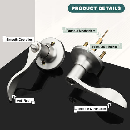 GOBEKOR 10 Pack Privacy Door Levers Bedroom Door Handle with Lock Satin Nickel Interior Door Handles Keyless Door Lock Wave Bed/Bath Lever