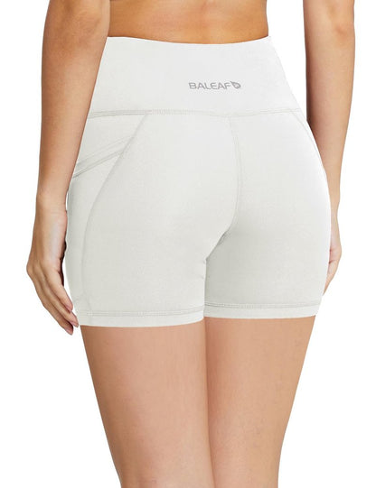 baleaf Workout Shorts Women 5" Biker Yoga Gym Spandex Running Volleyball Compression Tummy Control Short with Pockets White L