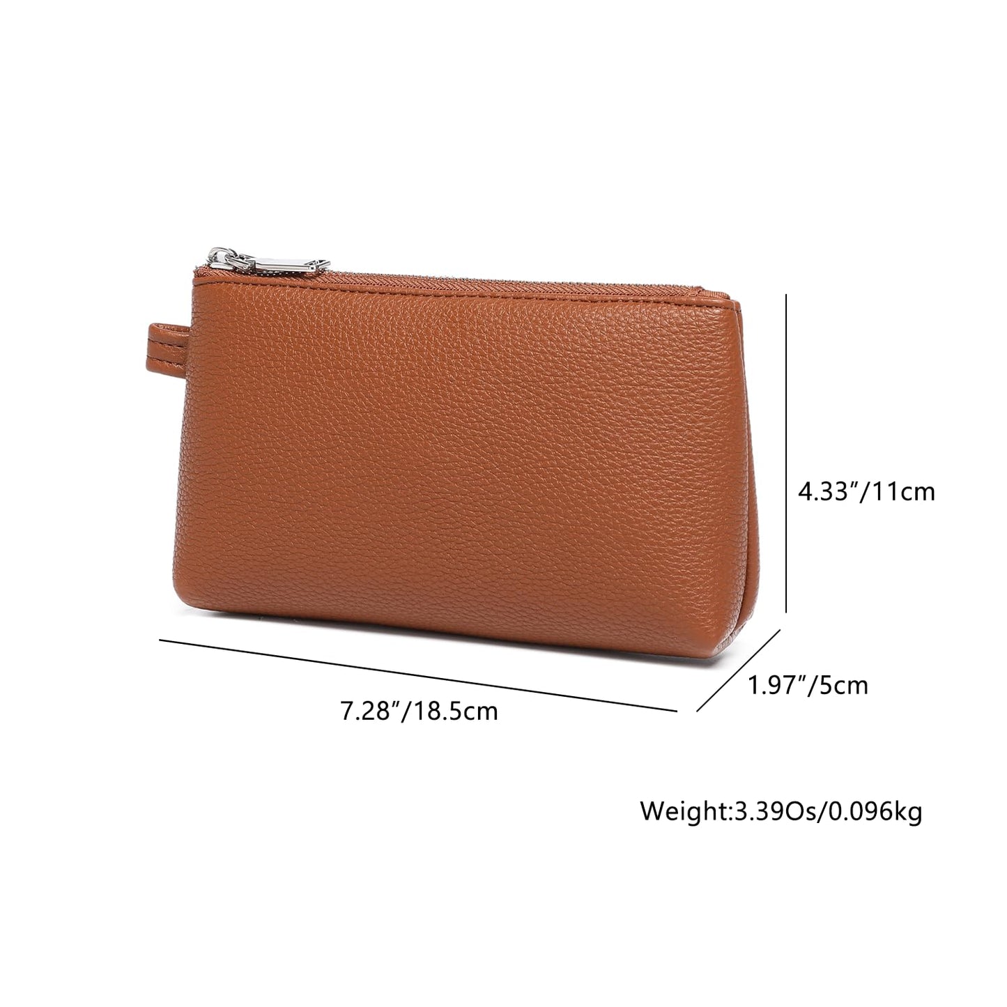 YONBEN PU Leather Small Makeup Bag for Women Cosmetic Bag Organizer with 2 Inner Pockets Zipper Pouch(Pu/Saddle Brown)