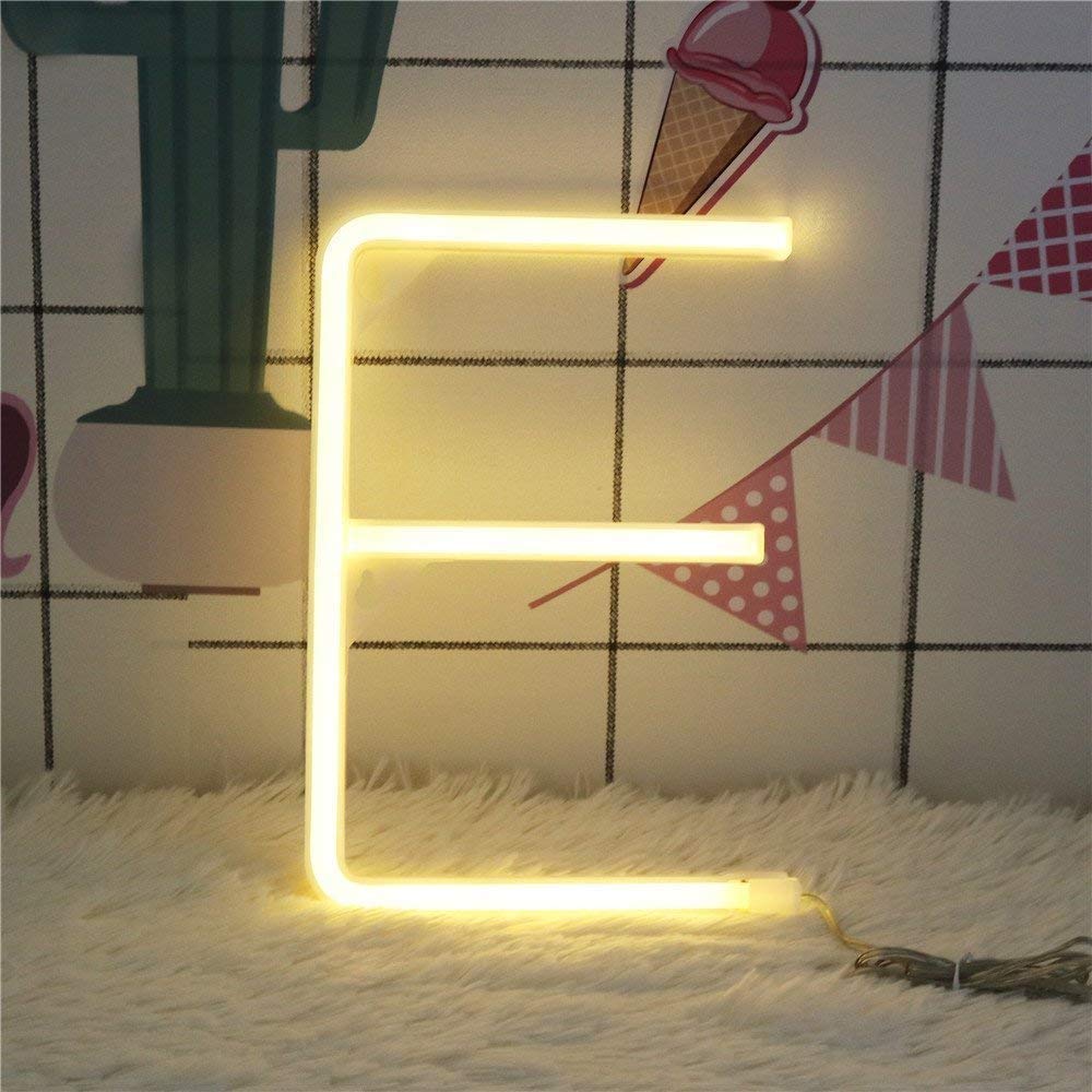 ENUOLI Warm White Neon LED Letters Sign Night Lamp Light up Alphabet Neon Signs Battery or USB Operated Wall Decorative Lights for Wedding Birthday Party Christmas Home Bar Club Decoration(E)