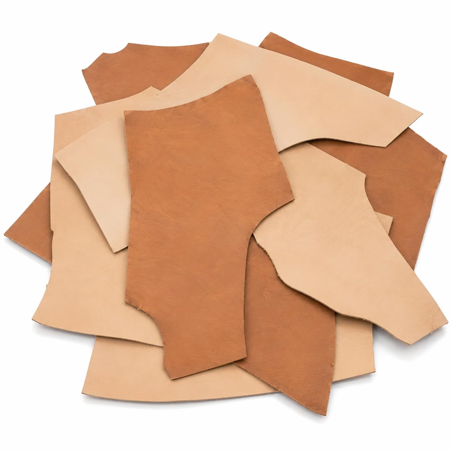 2.2 LB Genuine Cowhide Leather Scraps for Crafts, 3.5-4.0mm Thick Vegetable Tanned Leather Pieces for Tooling, Carving, Stamping, Leatherworking, Brown & Natural Tan Mix